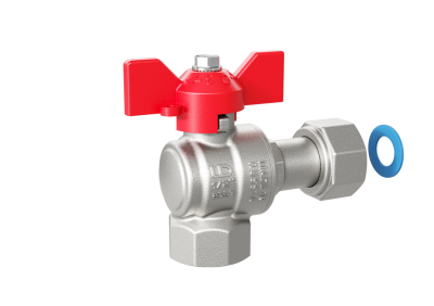 Кран шаровой латунный угловой с накидной гайкой LD Pride 47.20.В-НкГк.У.Б Ду 20 Ру 40 бабочка (red)