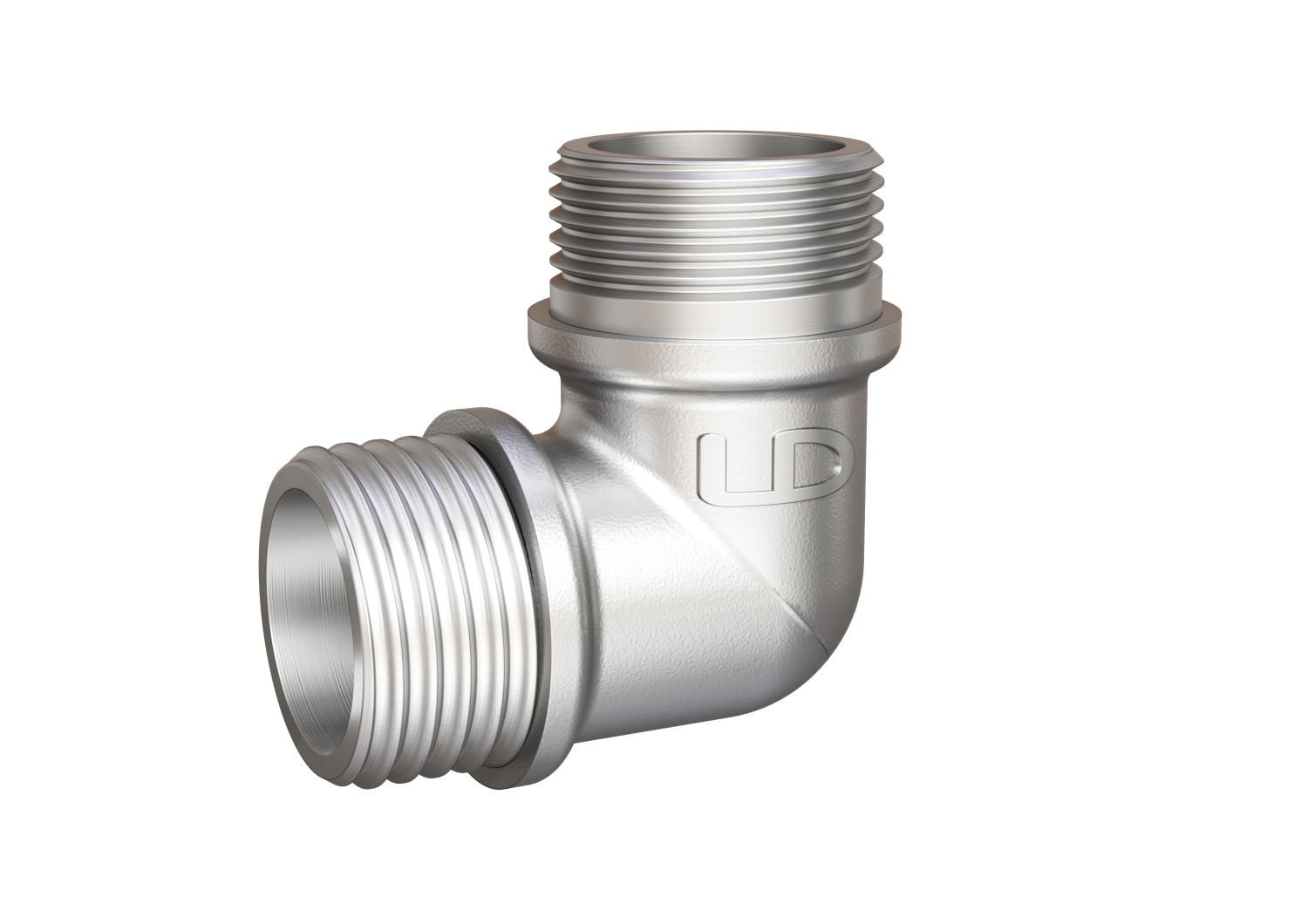 Угол 90 гр LD Pride DN15 (1/2") НР/НР латунь никель с биркой и хомутом