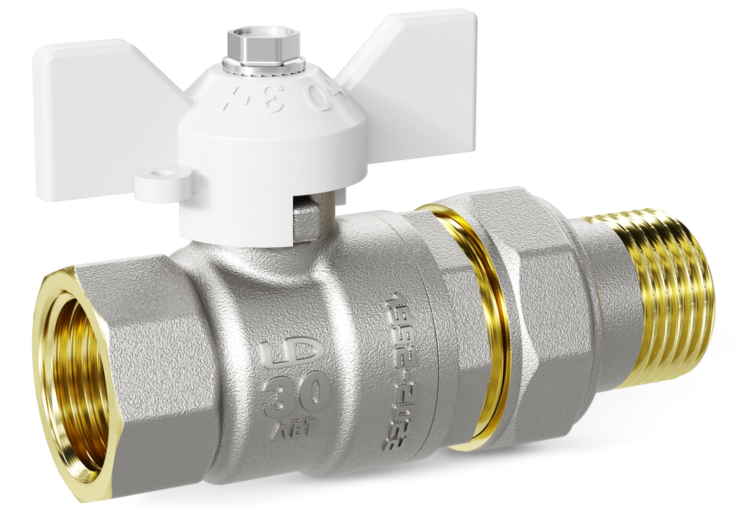 Кран шаровой латунный LD Pride 47.15.В-ГШ.Б Ду 15 Ру 40 бабочка (white)