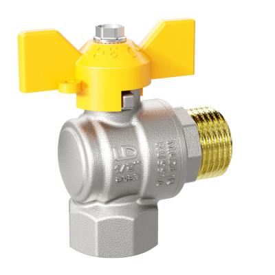 Кран шаровой латунный угловой LD Pride 47.20.В-Н.У.Б GAS Ду 20 Ру 40 бабочка