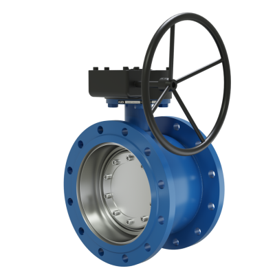 Поворотно-дисковый затвор 3-х эксцентриковый LD Energy с редуктором L из стали 09Г2С, ПДЗ.Ф.Р.400.016.03 с редуктором L