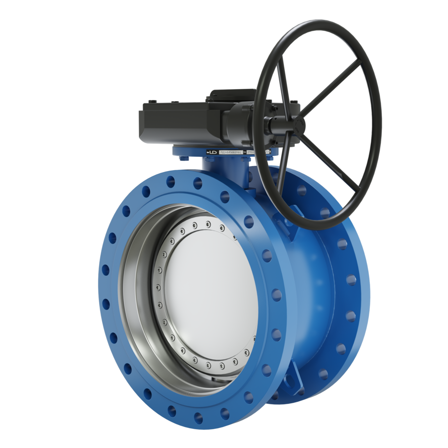 Поворотно-дисковый затвор 3-х эксцентриковый LD Energy с редуктором R из стали 09Г2С, ПДЗ.Ф.Р.600.016.03