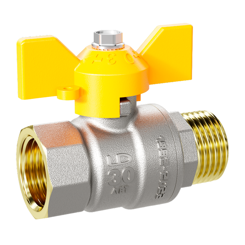 Кран шаровой латунный LD Pride 47.15.В-Н.Б GAS Ду 15 Ру 40 бабочка с биркой и хомутом