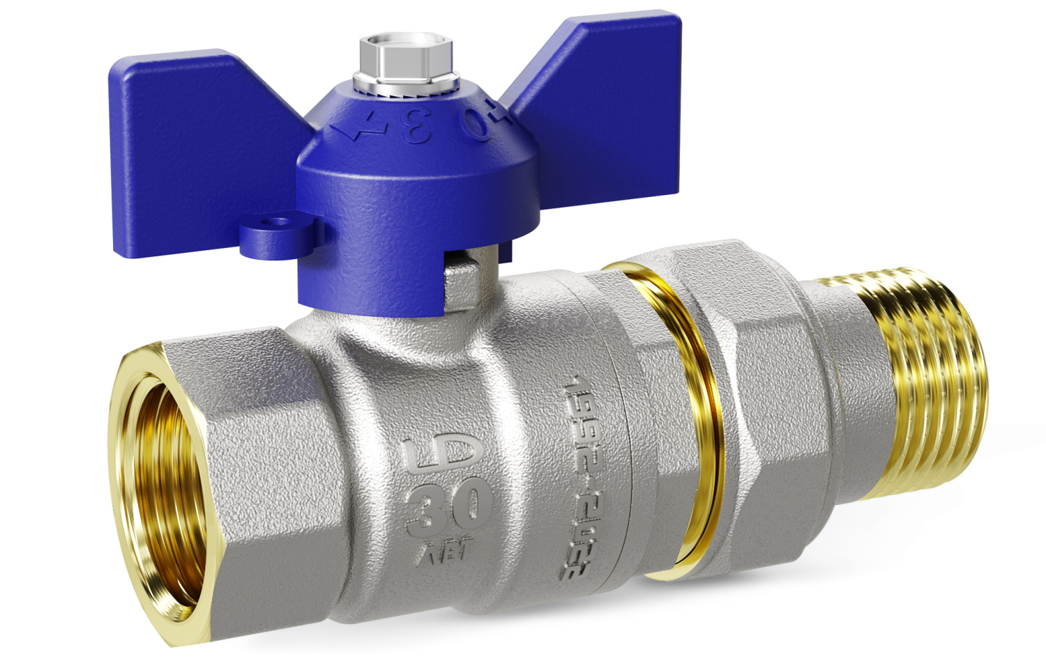 Кран шаровой латунный LD Pride 47.32.В-Н.Р Ду 32 Ру 25 рычаг с биркой и хомутом