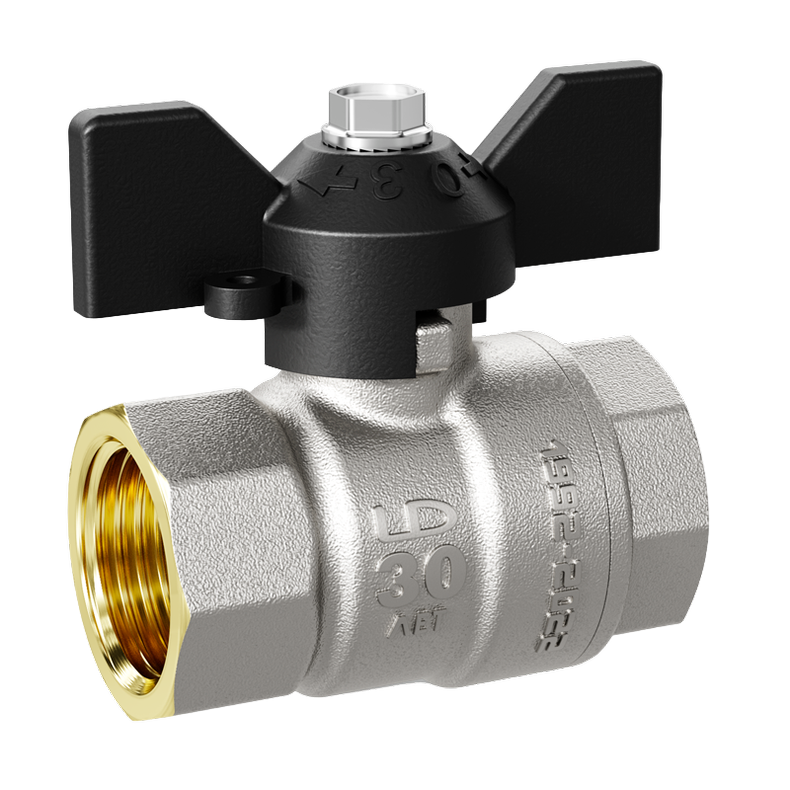 Кран шаровой латунный LD Pride 47.15.В-В.Б Ду 15 Ру 40 бабочка с биркой и хомутом