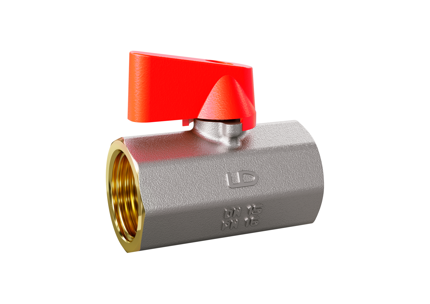 Кран шаровой мини для подключения сантехнических приборов LD Pride 46.15.В-В.Ф Ду15 Ру16 (red)