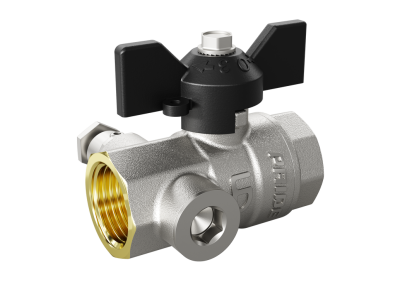 Кран шаровой латунный с дренажем и воздухоотводчиком трехходовой LD Pride 44.15.В-В.С.Б Ду 15 М20 Ру 40 бабочка