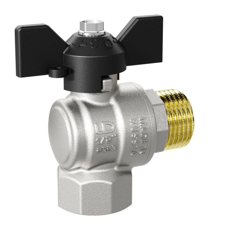 Кран шаровой латунный угловой LD Pride 47.20.В-Н.У.Б Ду 20 Ру 40 бабочка с биркой