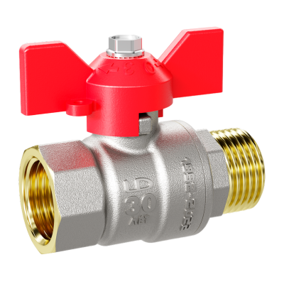 Кран шаровой латунный LD Pride 47.32.В-Н.Б Ду 32 Ру 25 бабочка (red) с биркой