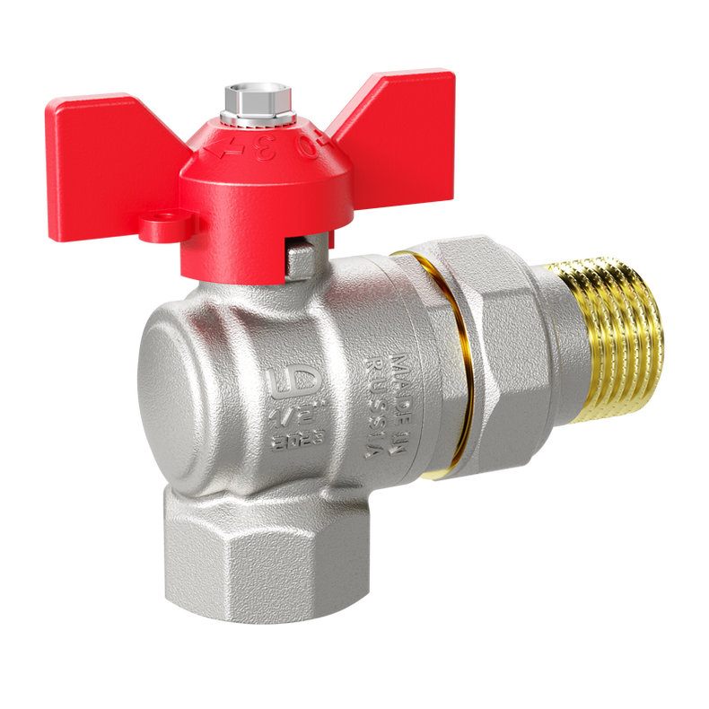 Кран шаровой латунный угловой LD Pride 47.15.В-ГШ.У.Б Ду 15 Ру 40 бабочка (red)