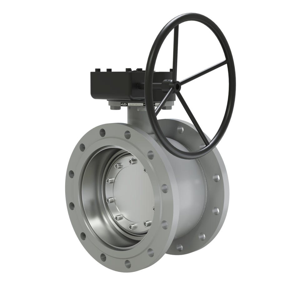 Поворотно-дисковый затвор 3-х эксцентриковый LD с редуктором R из стали 20, ПДЗ.Ф.Р.300.025.02