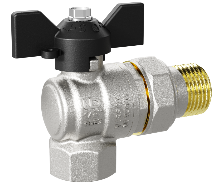 Кран шаровой латунный угловой LD Pride 47.15.В-ГШ.У.Б Ду 15 Ру 40 бабочка