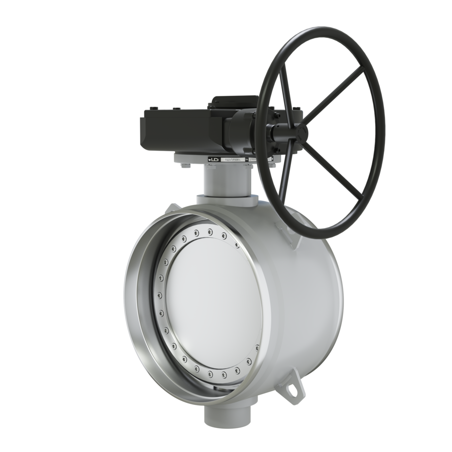 Поворотно-дисковый затвор 3-х эксцентриковый LD с редуктором R из стали 20, ПДЗ.П.Р.500.025.02