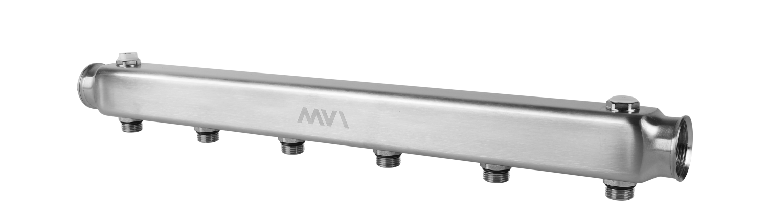 Коллектор из нержавеющей стали MVI, м\ц 100мм, 1"x1/2", 6 выходов
