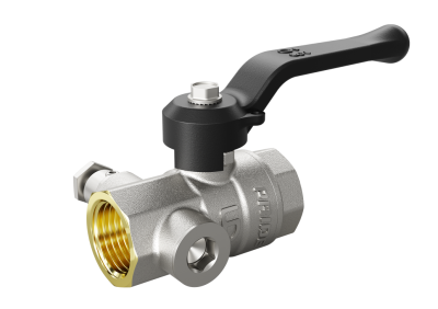 Кран шаровой латунный с дренажем и воздухоотводчиком трехходовой LD Pride 44.15.В-В.С.Р Ду 15 М20 Ру 40 рычаг