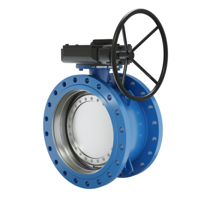 Поворотно-дисковый затвор 3-х эксцентриковый LD Energy с редуктором R из стали 09Г2С, ПДЗ.Ф.Р.600.016.03