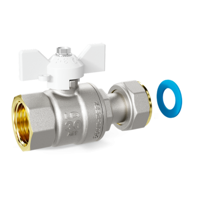 Кран шаровой латунный с накидной гайкой LD Pride 47.15.В-НкГк.Б Ду 15 Ру 40 бабочка (white) с биркой