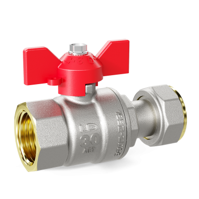 Кран шаровой латунный с накидной гайкой LD Pride 47.20.В-НкГк.Б Ду 20 Ру 40 бабочка (red)