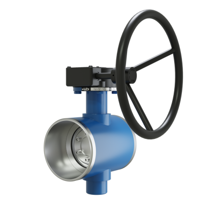 Поворотно-дисковый затвор 3-х эксцентриковый LD Energy с редуктором L из стали 09Г2С, ПДЗ.П.Р.200.025.03 с редуктором L