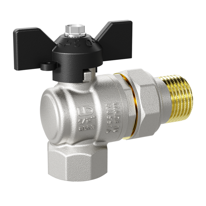 Кран шаровой латунный угловой LD Pride 47.15.В-ГШ.У.Б Ду 15 Ру 40 бабочка с биркой