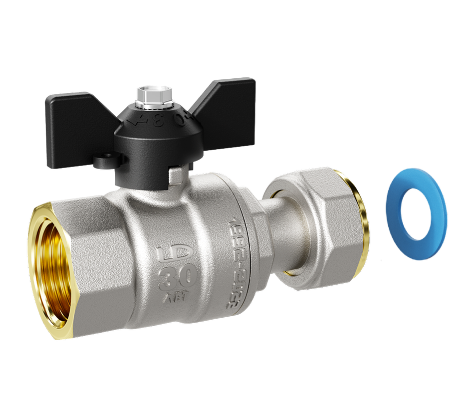 Кран шаровой латунный с накидной гайкой LD Pride 47.20.В-НкГк.Б Ду 20 Ру 40 бабочка с биркой