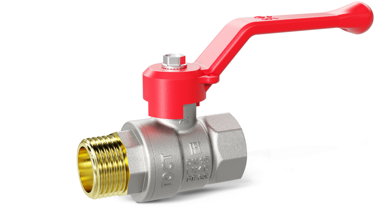 Кран шаровой латунный LD Pride 47.15.В-Н.Р Ду 15 Ру 40 рычаг (red)