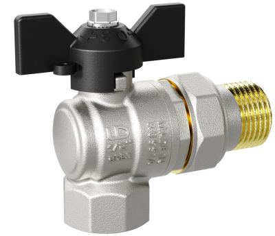 Кран шаровой латунный угловой LD Pride 47.15.В-ГШ.У.Б Ду 15 Ру 40 бабочка