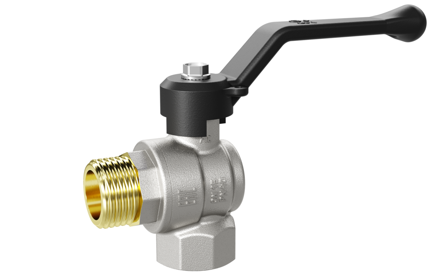 Кран шаровой латунный угловой LD Pride 47.15.В-Н.У.Р Ду 15 Ру 40 рычаг