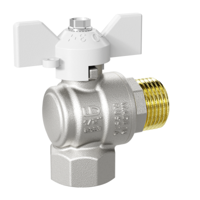 Кран шаровой латунный угловой LD Pride 47.15.В-Н.У.Б Ду 15 Ру 40 бабочка (white)