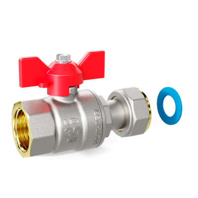 Кран шаровой латунный с накидной гайкой LD Pride 47.20.В-НкГк.Б Ду 20 Ру 40 бабочка (red) с биркой