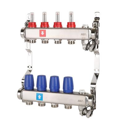Коллектор с расходомерами, дренажным краном и краном Маевского, 4 вых.