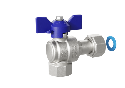 Кран шаровой латунный угловой с накидной гайкой LD Pride 47.15.В-НкГк.У.Б Ду 15 Ру 40 бабочка (blue)