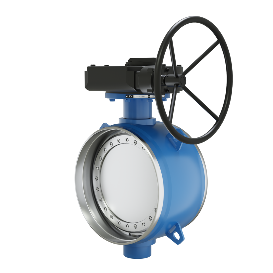 Поворотно-дисковый затвор 3-х эксцентриковый LD Energy с редуктором R из стали 09Г2С, ПДЗ.П.Р.800.025.03