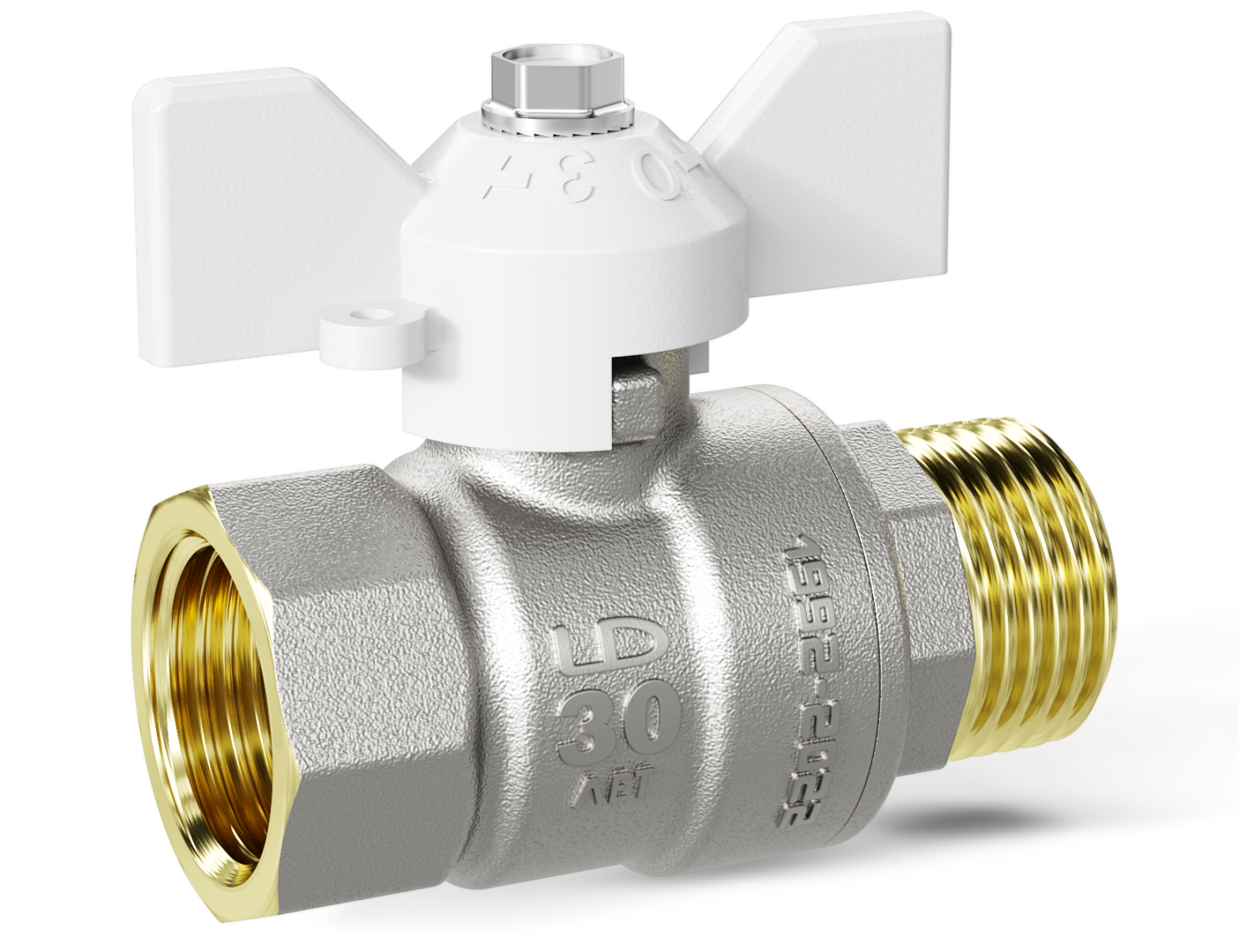 Кран шаровой латунный LD Pride 47.32.В-Н.Б Ду 32 Ру 25 бабочка (white)