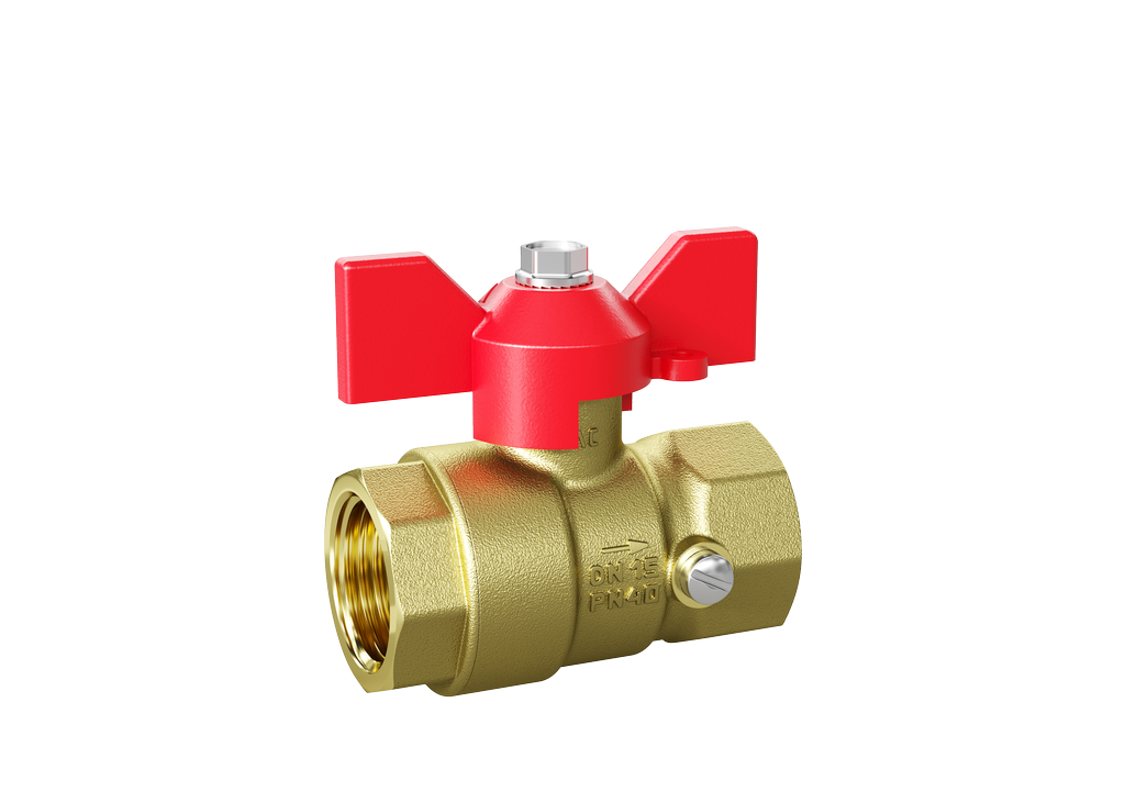 Кран шаровой латунный для манометра LD Pride 44.15.В-В.2М.Б Ду 15 М20 Ру 40 бабочка (red) с биркой