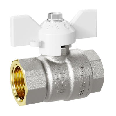 Кран шаровой латунный LD Pride 47.32.В-В.Б Ду 32 Ру 25 бабочка (white) с биркой