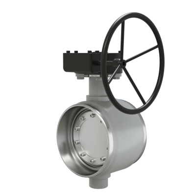 Поворотно-дисковый затвор 3-х эксцентриковый LD с редуктором L из стали 20, ПДЗ.П.Р.300.025.02 с редуктором L