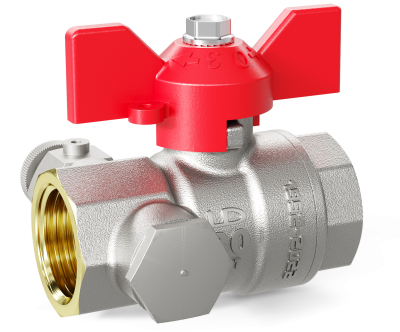 Кран шаровой латунный с дренажем и воздухоотводчиком трехходовой LD Pride 44.15.В-В.С.Б  Ду 15 М20 Ру 40 бабочка (red)
