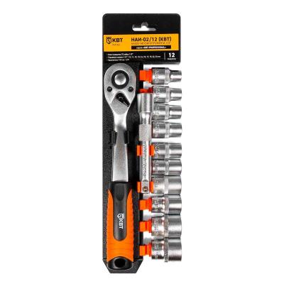 НАИ-02/12 cерия KBT-PROFESSIONAL КВТ НАИ-02/12 cерия KBT-PROFESSIONAL Набор автоинструмента с торцевыми шестигранными головками и трещоткой 1/2"