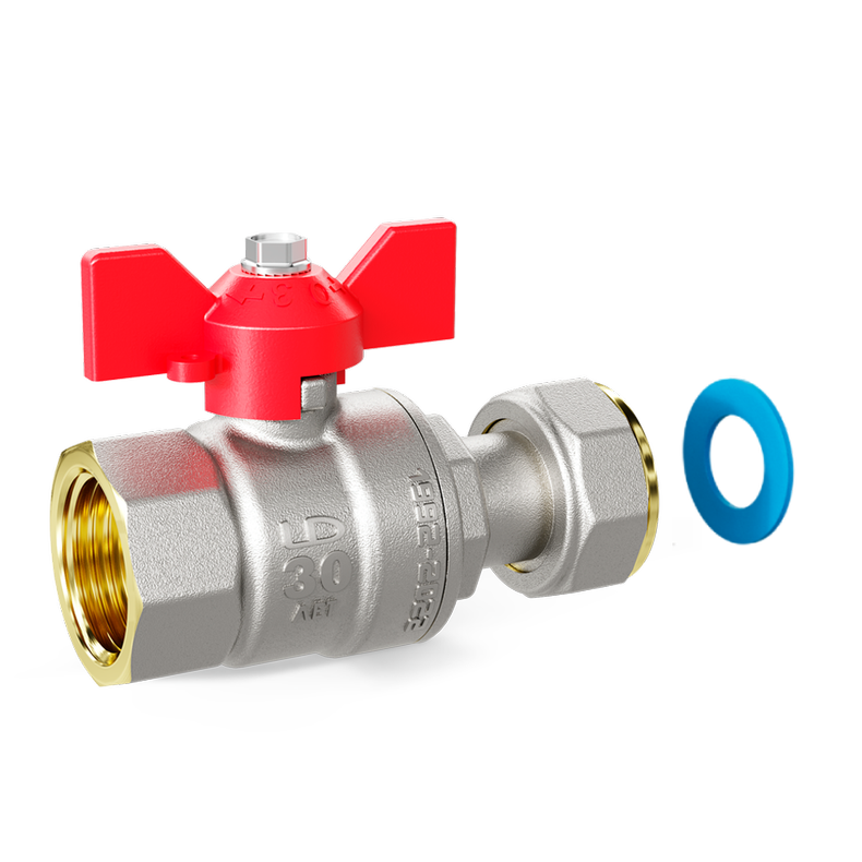 Кран шаровой латунный с накидной гайкой LD Pride 47.20.В-НкГк.Б Ду 20 Ру 40 бабочка (red) с биркой