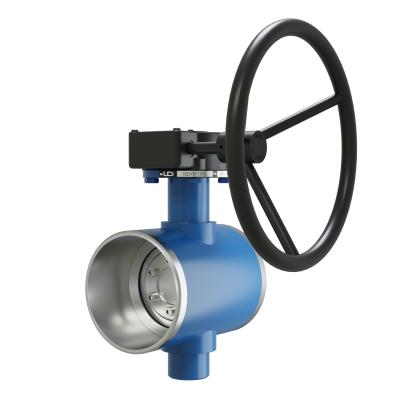 Поворотно-дисковый затвор 3-х эксцентриковый LD Energy с редуктором R из стали 09Г2С, ПДЗ.П.Р.150.025.03 с редуктором R