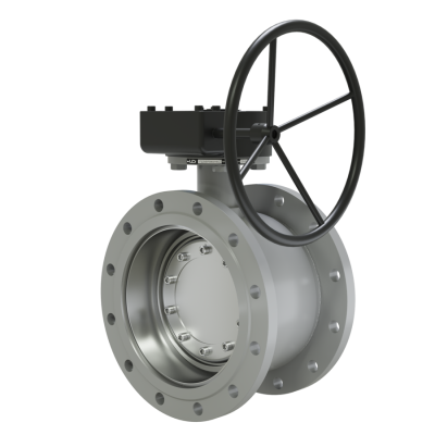 Поворотно-дисковый затвор 3-х эксцентриковый LD с редуктором R из стали 20, ПДЗ.Ф.Р.400.025.02