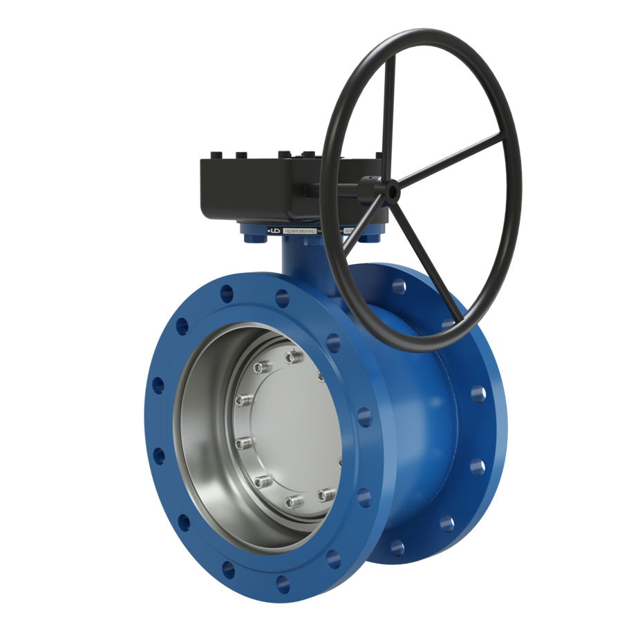 Поворотно-дисковый затвор 3-х эксцентриковый LD Energy с редуктором L из стали 09Г2С, ПДЗ.Ф.Р.400.016.03 с редуктором L
