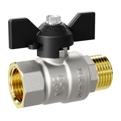 Кран шаровой латунный LD Pride 47.25.В-Н.Б Ду 25 Ру 40 бабочка с биркой и хомутом