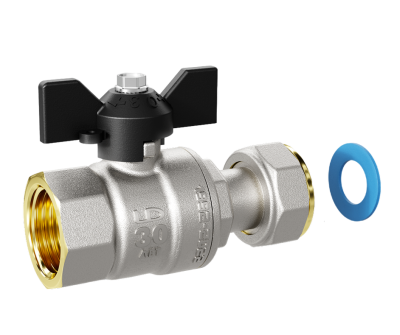 Кран шаровой латунный с накидной гайкой LD Pride 47.20.В-НкГк.Б Ду 20 Ру 40 бабочка с биркой