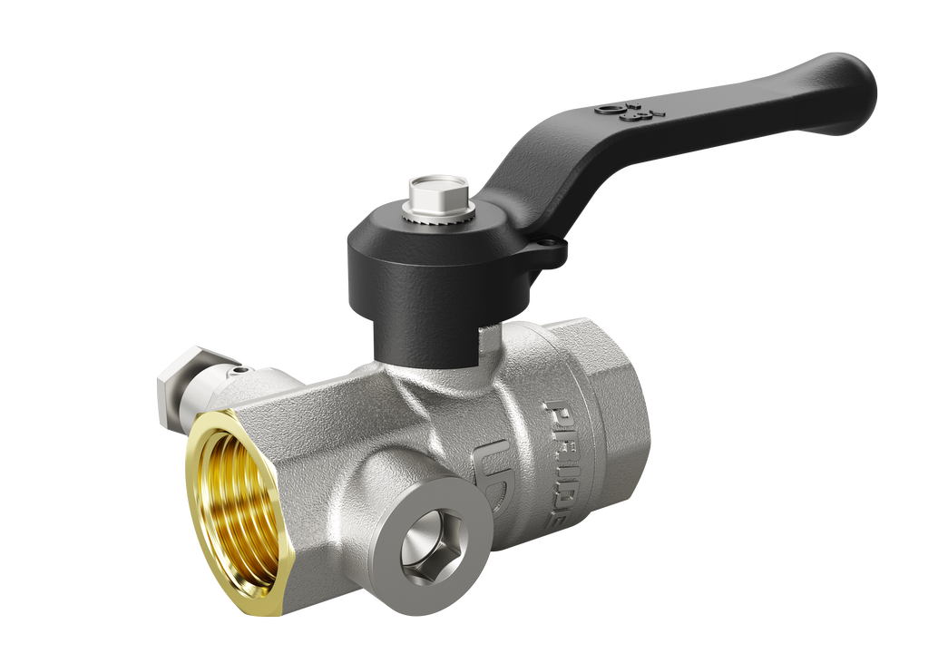 Кран шаровой латунный с дренажем и воздухоотводчиком трехходовой LD Pride 44.15.В-В.С.Р  Ду 15 Ру 40 рычаг