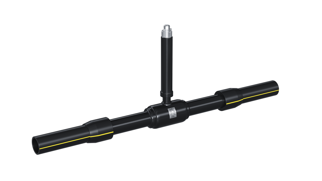 Кран шаровый LD для подземной установки КШЦП Gas 100.016.П/П.02. из стали 20 Ду100 Ру1,6МПа Н=1155мм с ПЭ патрубками SDR 11, 110/108
