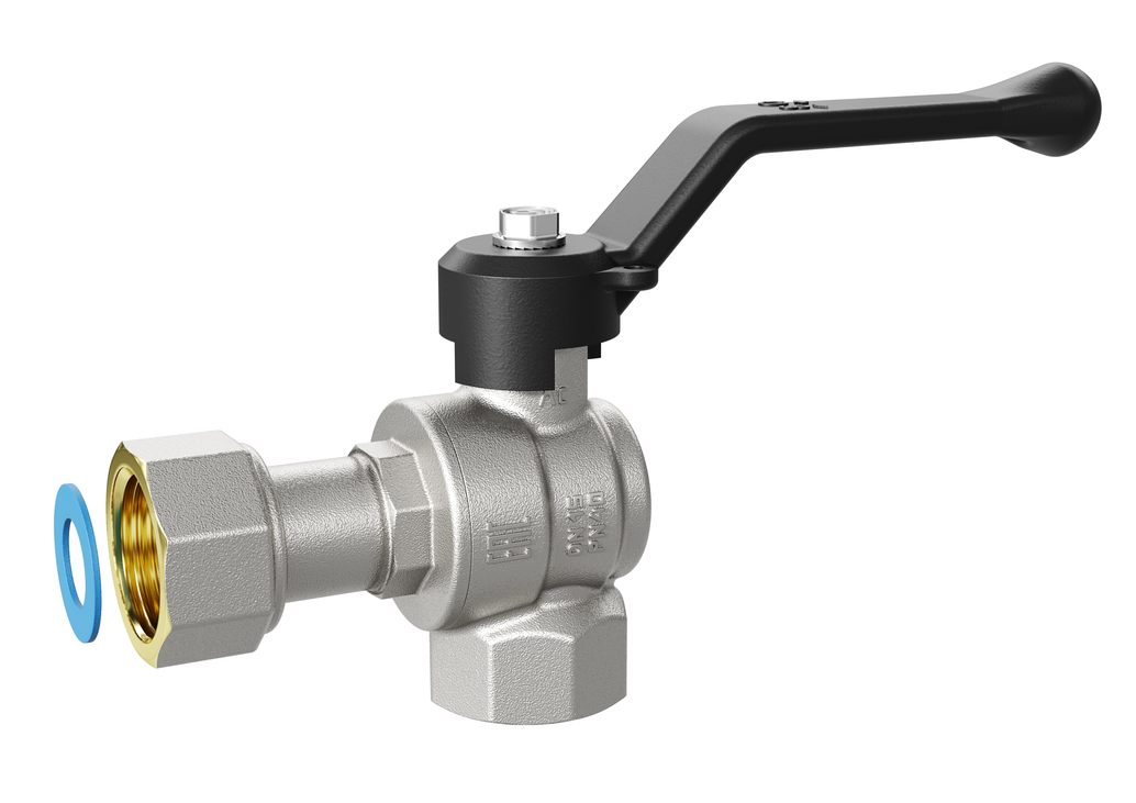 Кран шаровой латунный угловой с накидной гайкой LD Pride 47.15.В-НкГк.У.Р Ду 15 Ру 40 рычаг с биркой