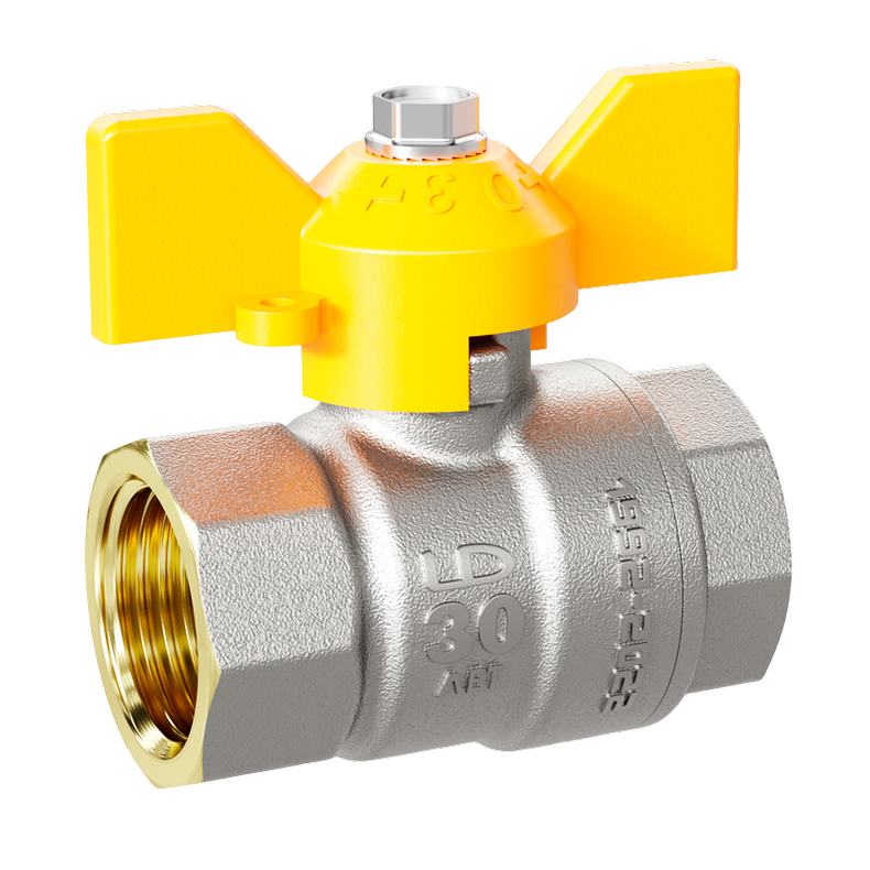 Кран шаровой латунный LD Pride 47.32.В-В.Б GAS Ду 32 Ру 25 бабочка с биркой