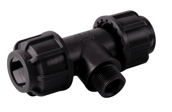 Тройник ПНД компрессионный с наружной резьбой 20х1/2"х20 ASTORE (Италия)